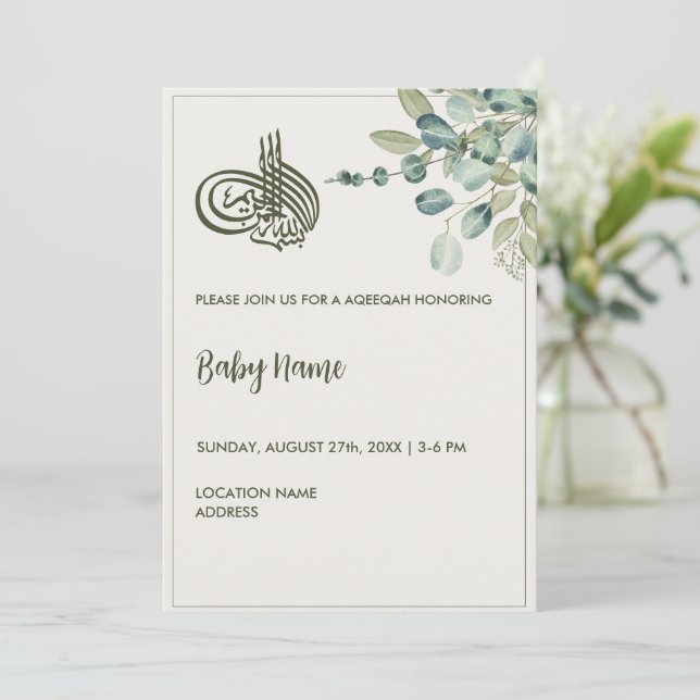 Convite Instantâneo Elegante Creme Floral Aqeeqah Aqiqah (Em pé/Frente)