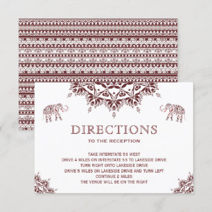 Convite Instruções de casamento indiano de henna burgundy 