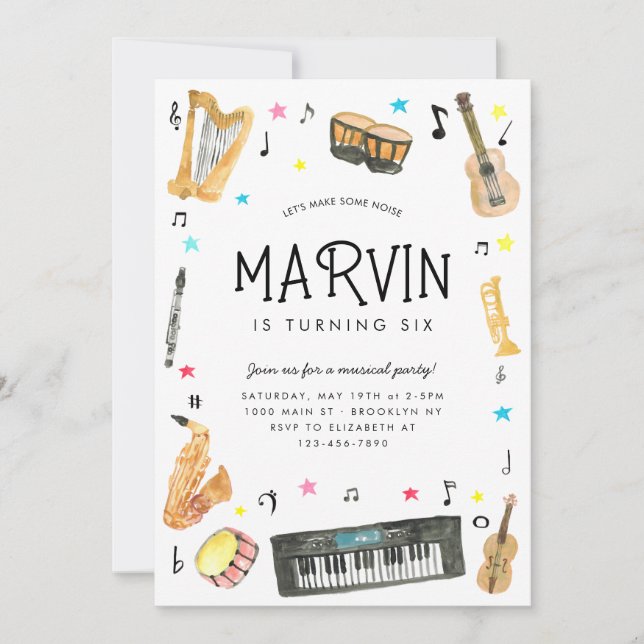Convite Instrumento Musical Faz Barulho Notas Musicais Ani (Frente)