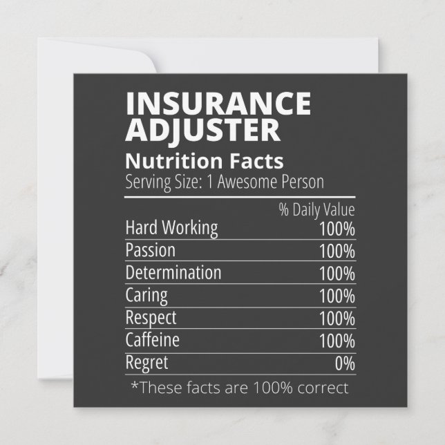 Convite Insurance Adjuster Nutrition Facts Funny (Frente)