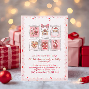Convite Intercâmbio de Biscoitos de Natal Cor-de-Rosa