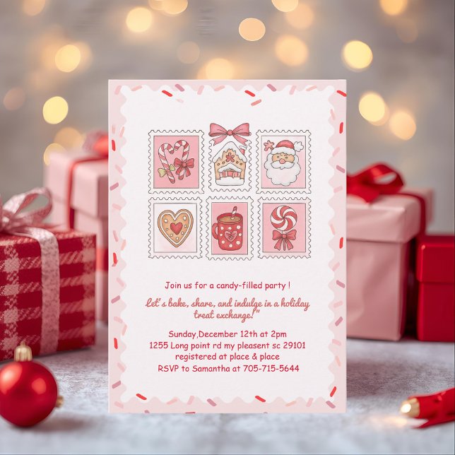 Convite Intercâmbio de Biscoitos de Natal Cor-de-Rosa (Criador carregado)