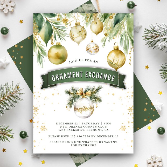 Convite Intercâmbio de Enfeites de Bolas de Ouro no Natal (Criador carregado)