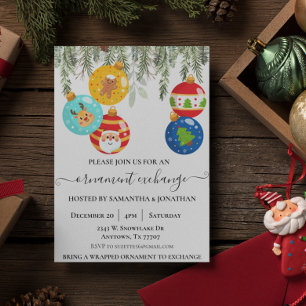 Convite Intercâmbio de Enfeites de Natal para Festa de Fim