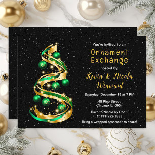 Convite Intercâmbio de Enfeites de Natal Verde e Dourado