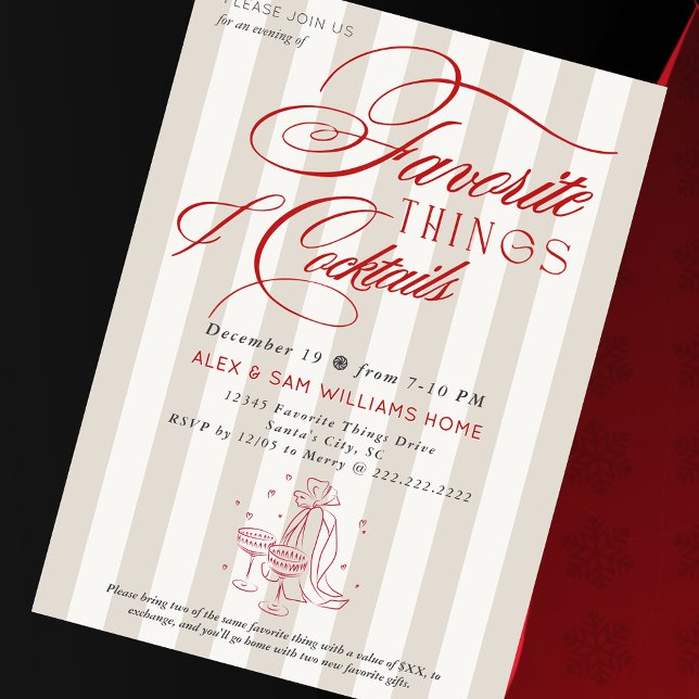 Convite Intercâmbio de Presentes de Natal e Coquetéis das  (Favorite Things & Cocktails Holiday Gift Exchange Elegant Preppy Millennial Christmas Invitation)