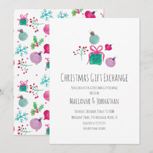 Convite Intercâmbio de Presentes de Natal em Aquarela