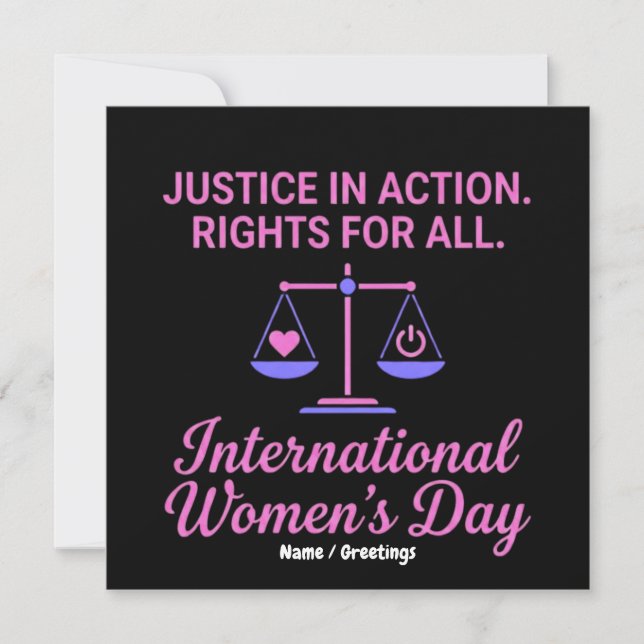 Convite International Women's Day Justice In Action Rights (Frente)