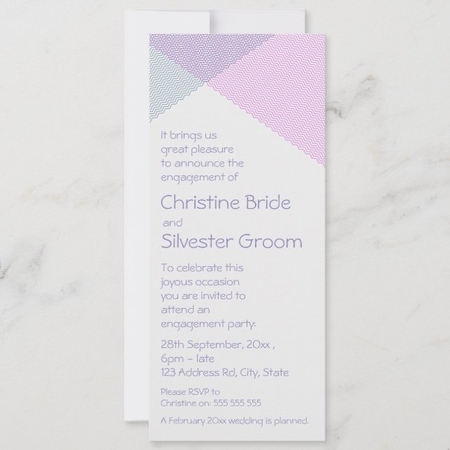 Convite Intersetando Chevrons, noivado 4x9.25 (Frente)