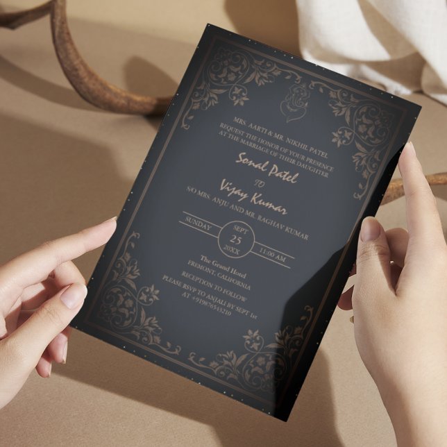 Convite Intrato Escuro do Casamento Hindu Ganesha (Criador carregado)