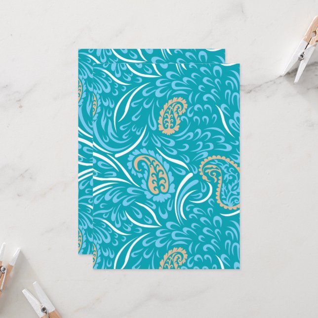 Convite Intrincado design de tecido azul-turquesa com pais (Frente/Verso In Situ)