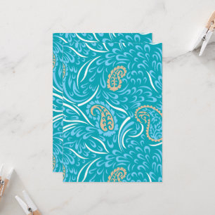 Convite Intrincado design de tecido azul-turquesa com pais