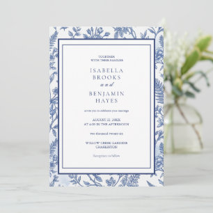 Convite Intrincado Elegante Azul Chinoiserie Toile Floral