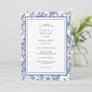 Convite Intrincado Elegante Azul Chinoiserie Toile Floral