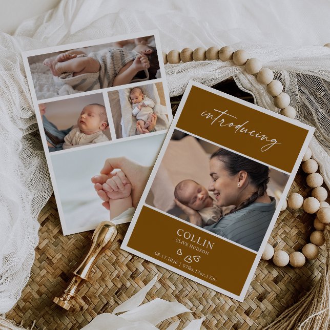 Convite Introducing Baby Photo Collage Announcement Card (Criador carregado)