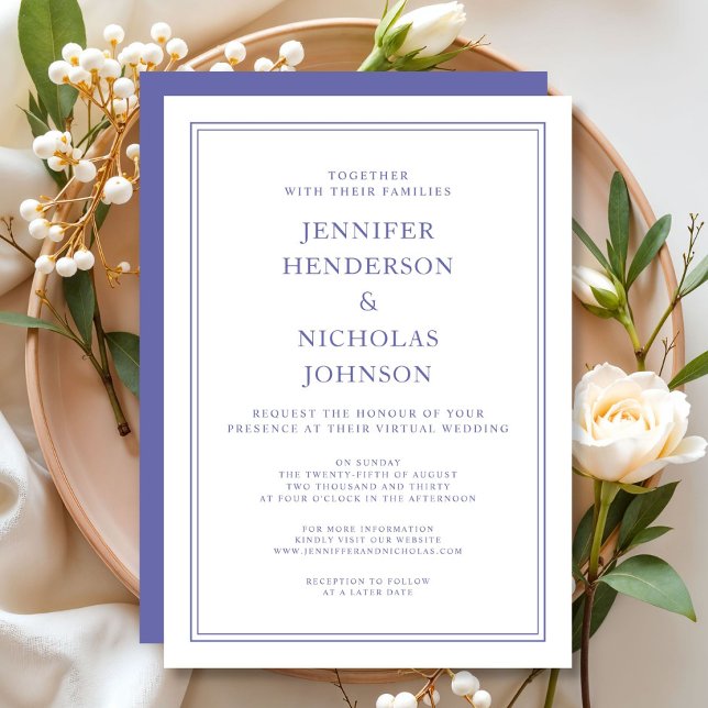 Convite Inv de Casamento Virtual Clássico Púrpura e Branco (Elegant Classic Purple & White Virtual Wedding Inv Invitation)
