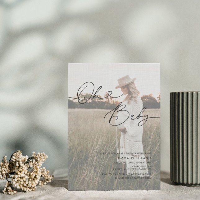 Convite Inv de Chá de fraldas Cardíaco de Foto Manuscrito  (Criador carregado)