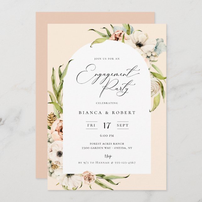 Convite Inv. Festa de noivado de Frame Floral da Floresta  (Frente/Verso)