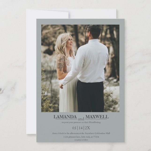 Convite Inv: Frame De Foto De Cinza Azul Simples Dusty (Frente)