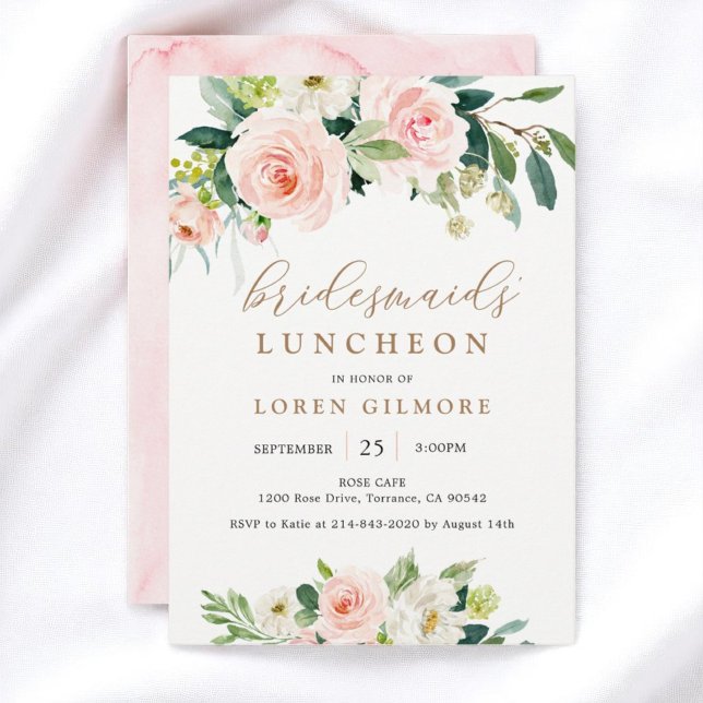 Convite Inv. Luncheon da Elegante Blush Watercolor Bridesm (Criador carregado)