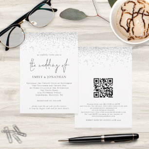 Convite Invasão de Código QR de Glitter Silver Script El