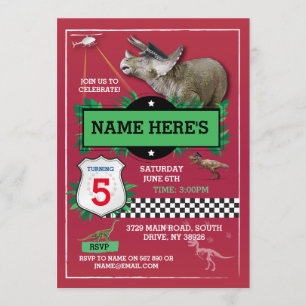 Convite Invasões Azuis T-Rex Da Polícia Vermelha Do Dino