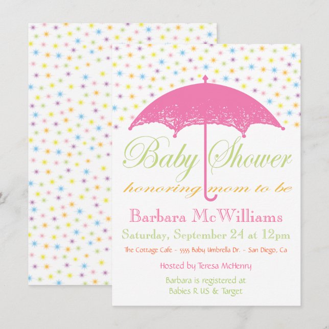 Convite Invasões para bebê guarda-chuva (Frente/Verso)