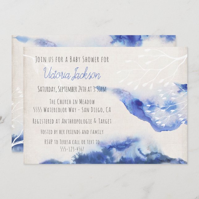 Convite Invasões para Chuveiro Bebês de Ombre Azul de Aqua (Frente/Verso)