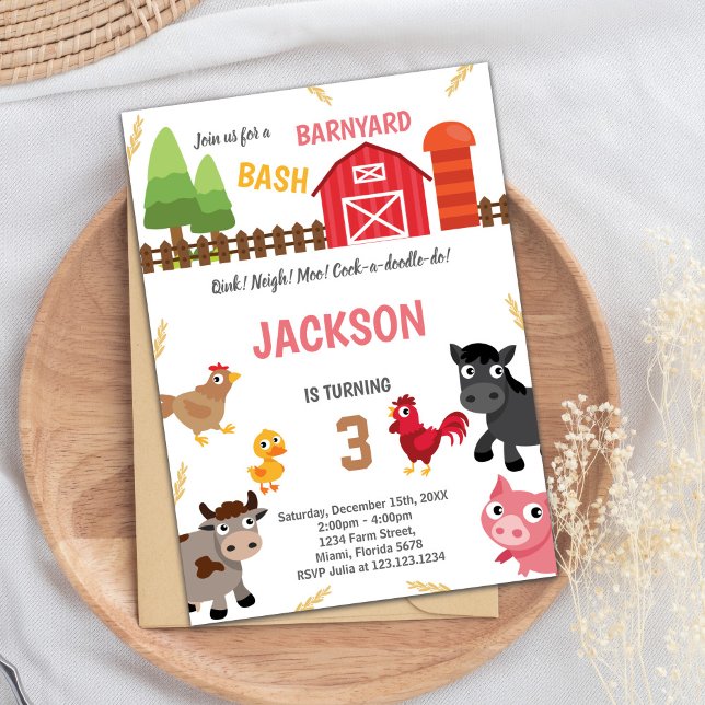 Convite Invasores de Aniversário de Animais Vermelhos (Red Farm Animals Birthday Invitations)