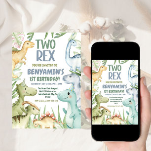 Convite Invento de Festa de aniversário do Dinossaur 2 rex