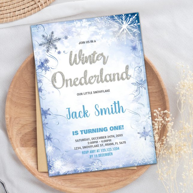 Convite Inverno Aniversário Incêndio Folha de Prata Azul (Winter Birthday Invitations Blue Silver Glitter)