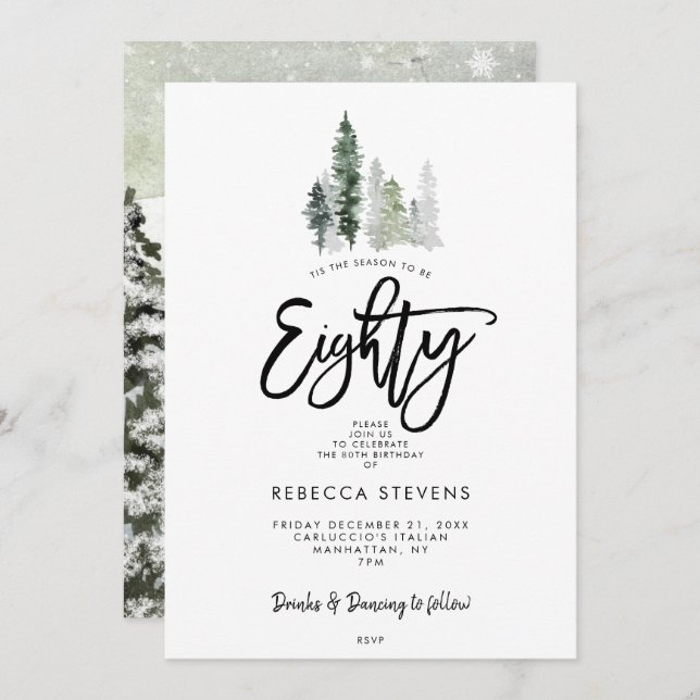 Convite inverno árvores festivas de 80 (Frente/Verso)