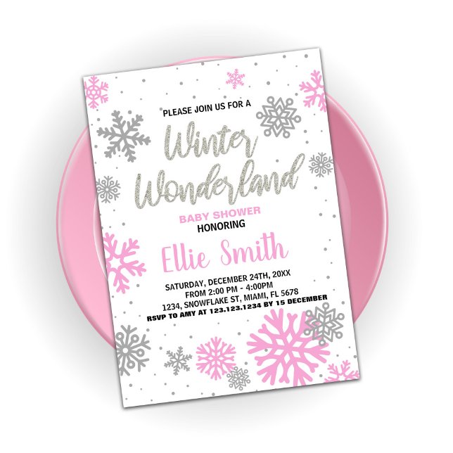 Convite Inverno Bebê Convidar Bebê Cor-de-Rosa Branco (Winter Baby Shower Invitations Pink White)