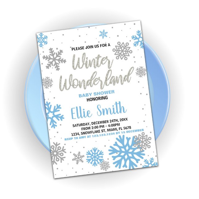 Convite Inverno Bebê Invasores Azul Branco (Winter Baby Shower Invitations Blue White)