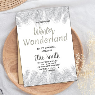 Convite Inverno Bebê Invasores Silver Gliter Pine