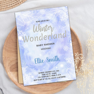 Convite Inverno Bebê Invoca Flor Azul Silver