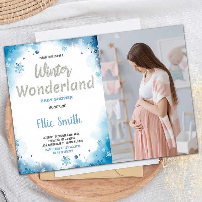 Convite Inverno Bebê Invoca Foto Azul em Nuvem (Winter Baby Shower Invitations Blue Cloud Photo)