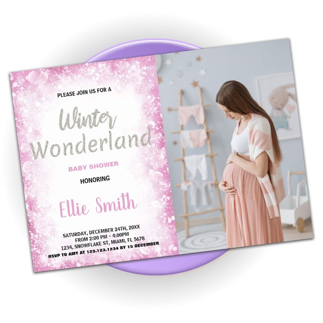 Convite Inverno Bebê Invoca Foto Rosa-Nuvem (Winter Baby Shower Invitations Cloud Pink Photo)