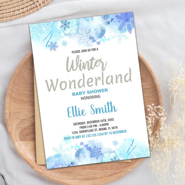 Convite Inverno Bebê Invoca Lata de Prata (Winter Baby Shower Invitations Silver Glitter)