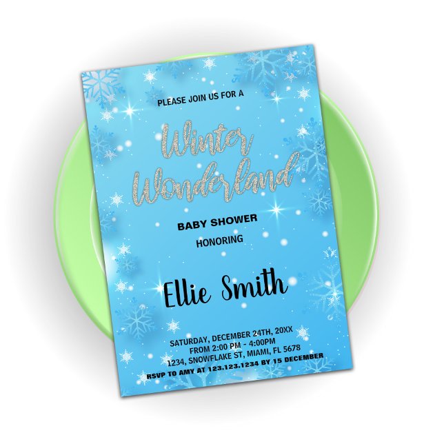 Convite Inverno Bebê Invoca Prata Azul (Winter Baby Shower Invitations Blue Silver)