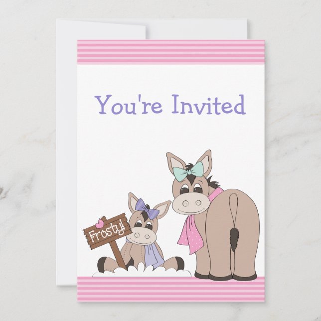 Convite Inverno do Chá de fraldas de Donkey para Meninas (Frente)