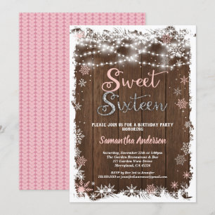 Convite Inverno doce 166 lenha rústica com floco de neve