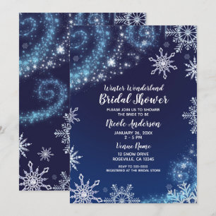 Convite Inverno Encantado Azul e Branco Flocos de Neve Bri