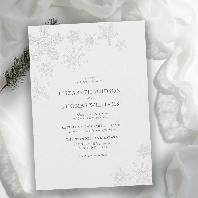 Convite Inverno Floco de Neve País das Maravilhas Clássico (winter wedding invitation modern classic minimalist snowflake snow frost wonderland elegant romantic)