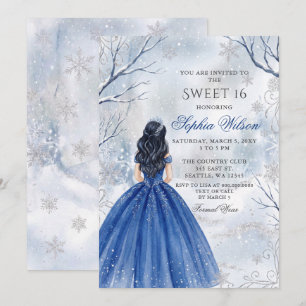 Convite Inverno Mágico Azul Real Princesa Sweet 16