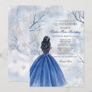 Convite Inverno Mágico Princesa Azul Real Quinceanera