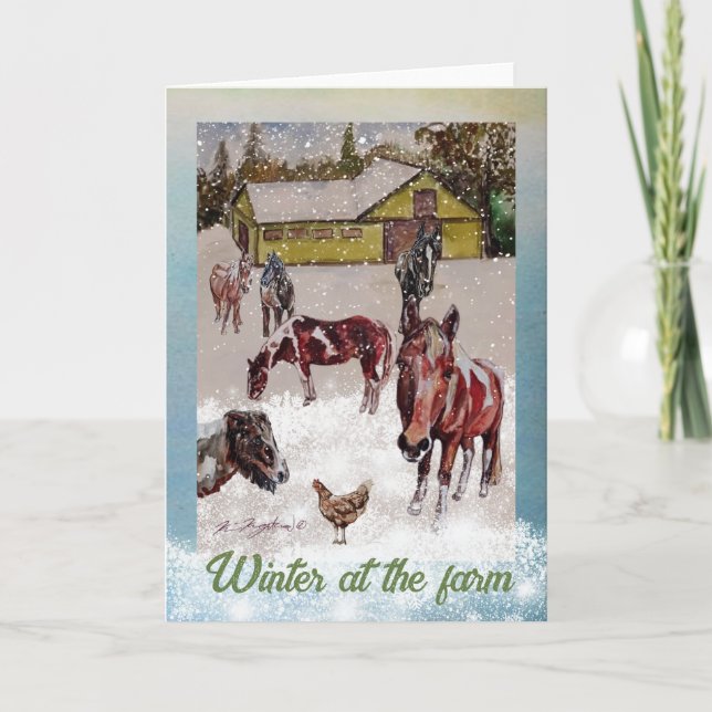 Convite inverno na fazenda da turquesa macia e cavalos (Frente)