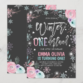 Convite Inverno One derland Pink Silver Black Primeiro Ani