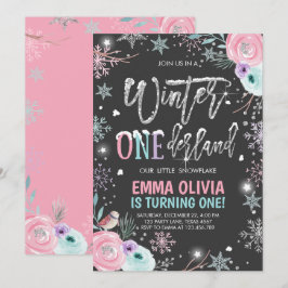 Convite Inverno One derland Pink Silver Primeiro Aniversár