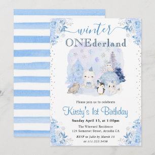 Convite Inverno ONEderland 1º Aniversário Animais Árticos